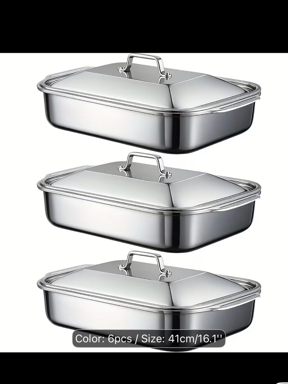 Stainless Steel Covered Roasting Pan Set - Silver (6pc)